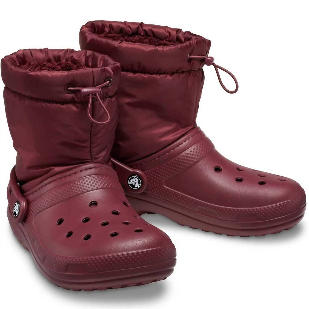 NEW CROCS men's classic lined neo puff boot in garnet